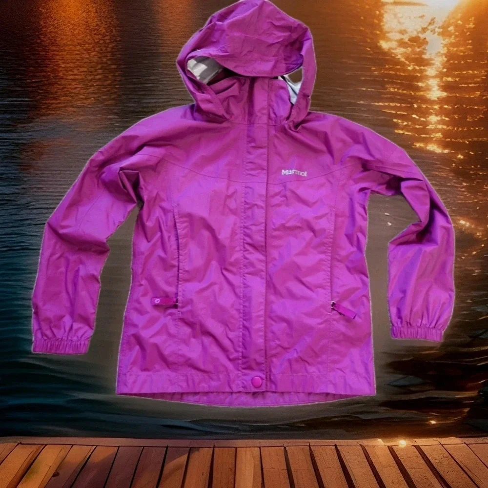 Marmot Rain Jacket‎ Girls Small Purple Good Hooded Waterproof PreCip Shell